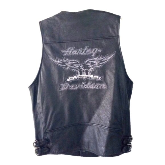 Authentic Harley-Davidson Mens Leather Vest Sz M Black Eagle Patch Thick Leather - Picture 1 of 13